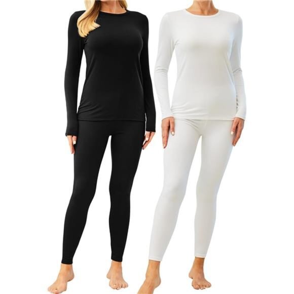 2 Pack Thermal Underwear for Women Ultra Soft Fleece Lined Long Johns Base Layer - Picture 1 of 6